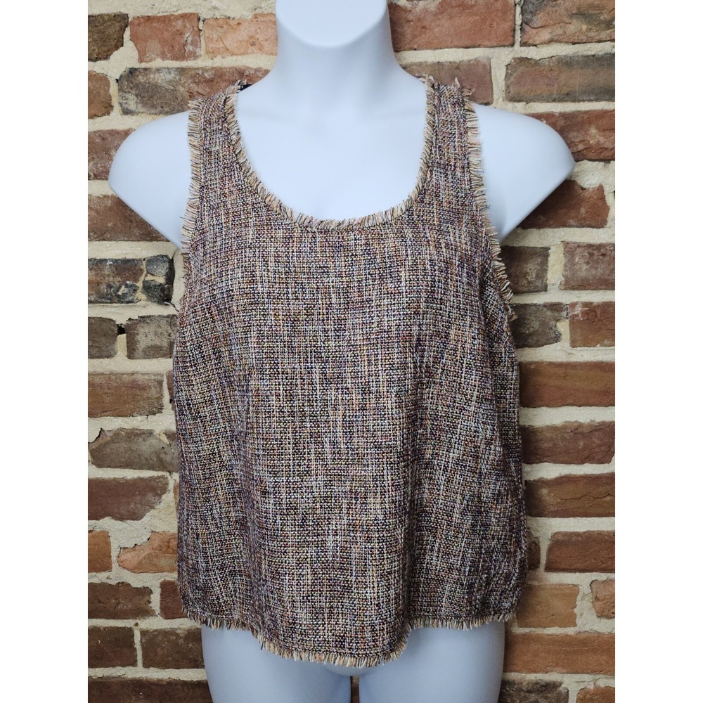 Zara Woman Tank‎ Top Multicolor Woven Tweed Fringe Trim Boho Cottagecore  Sz L